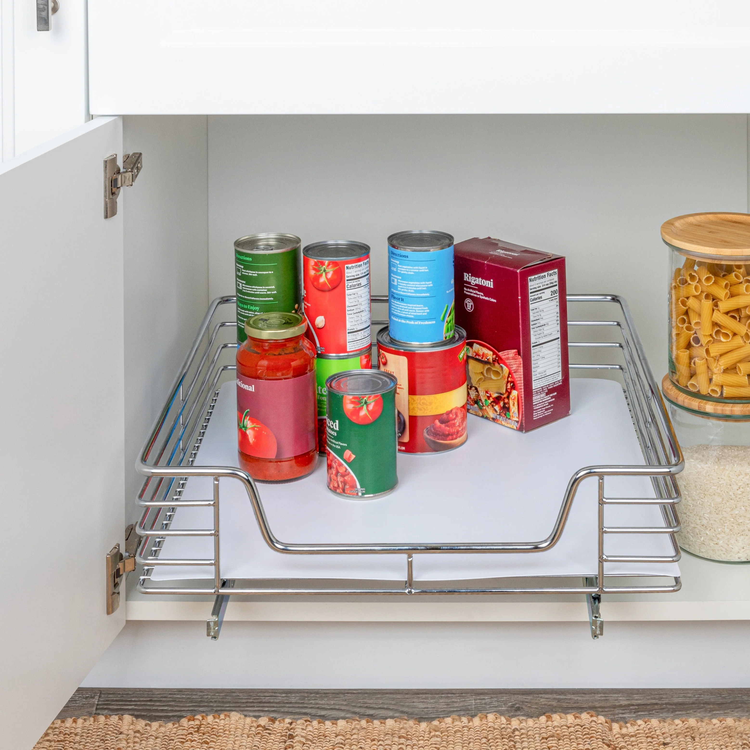 Household Essentials 1-Tier Steel Pull-Out/Slide-Out Basket Storage Organizer with Plastic Liner