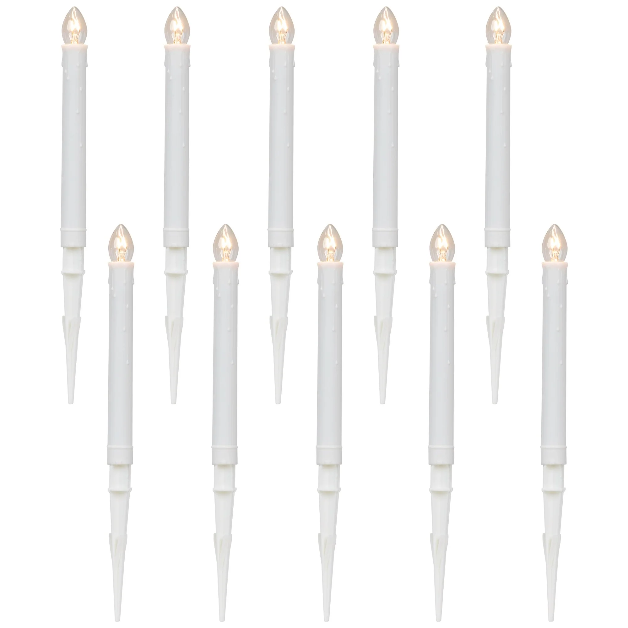 10-Count White C7 Candle Pathway Markers Christmas Lights, White Wire