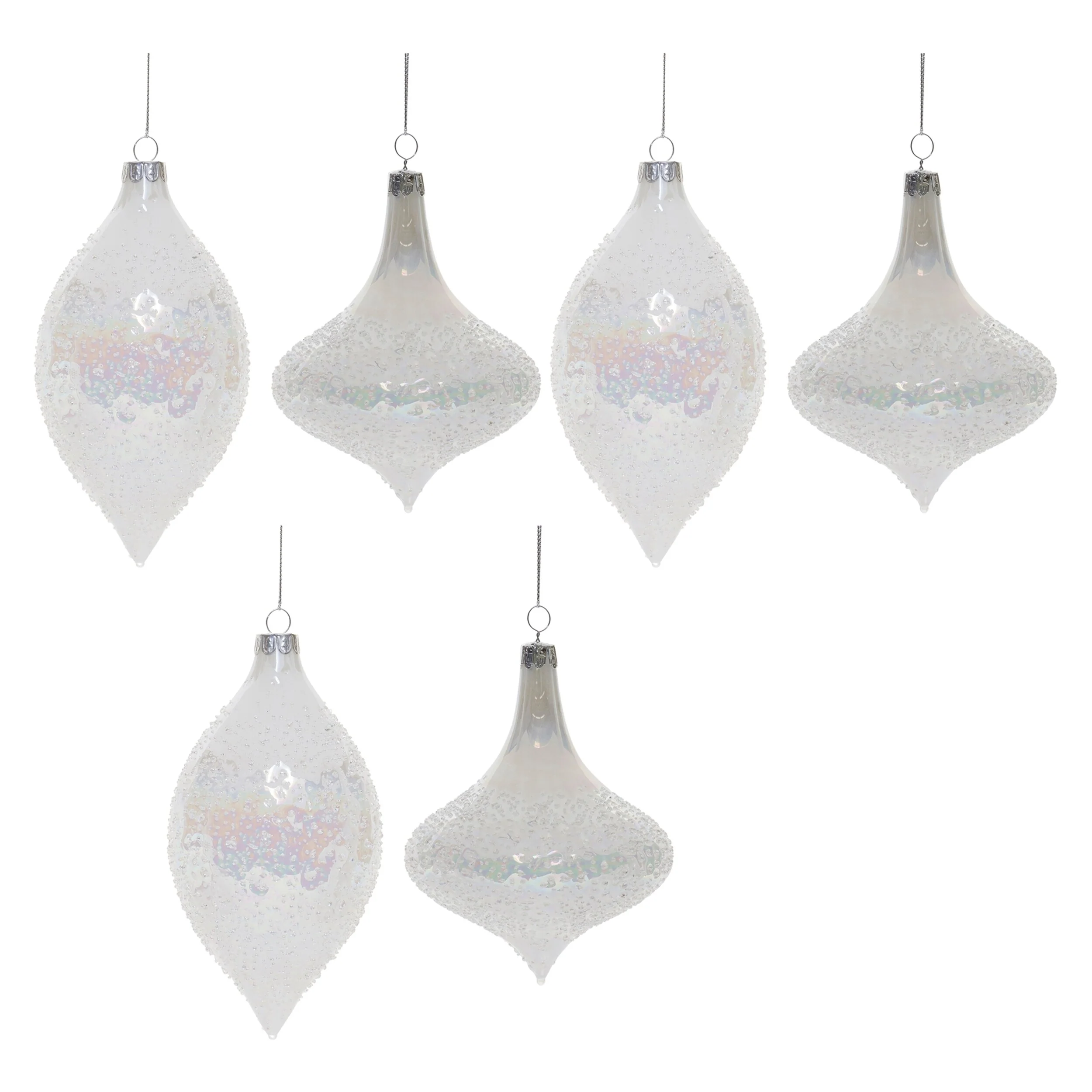 Set of 6 Glass Finial Ornaments Traditional Holiday Decor