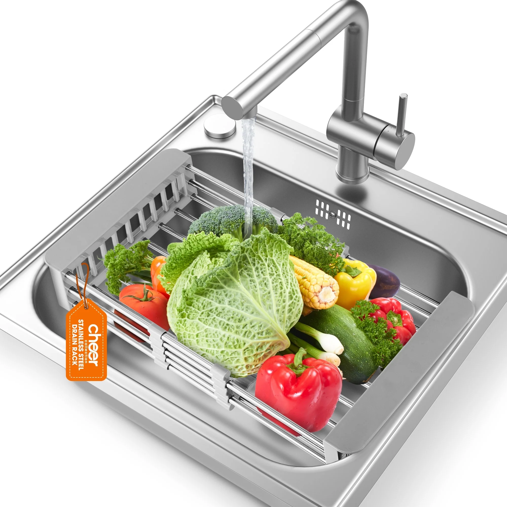 Cheer Collection Sink Drying Rack - Over The Sink Retractable Sink Strainer