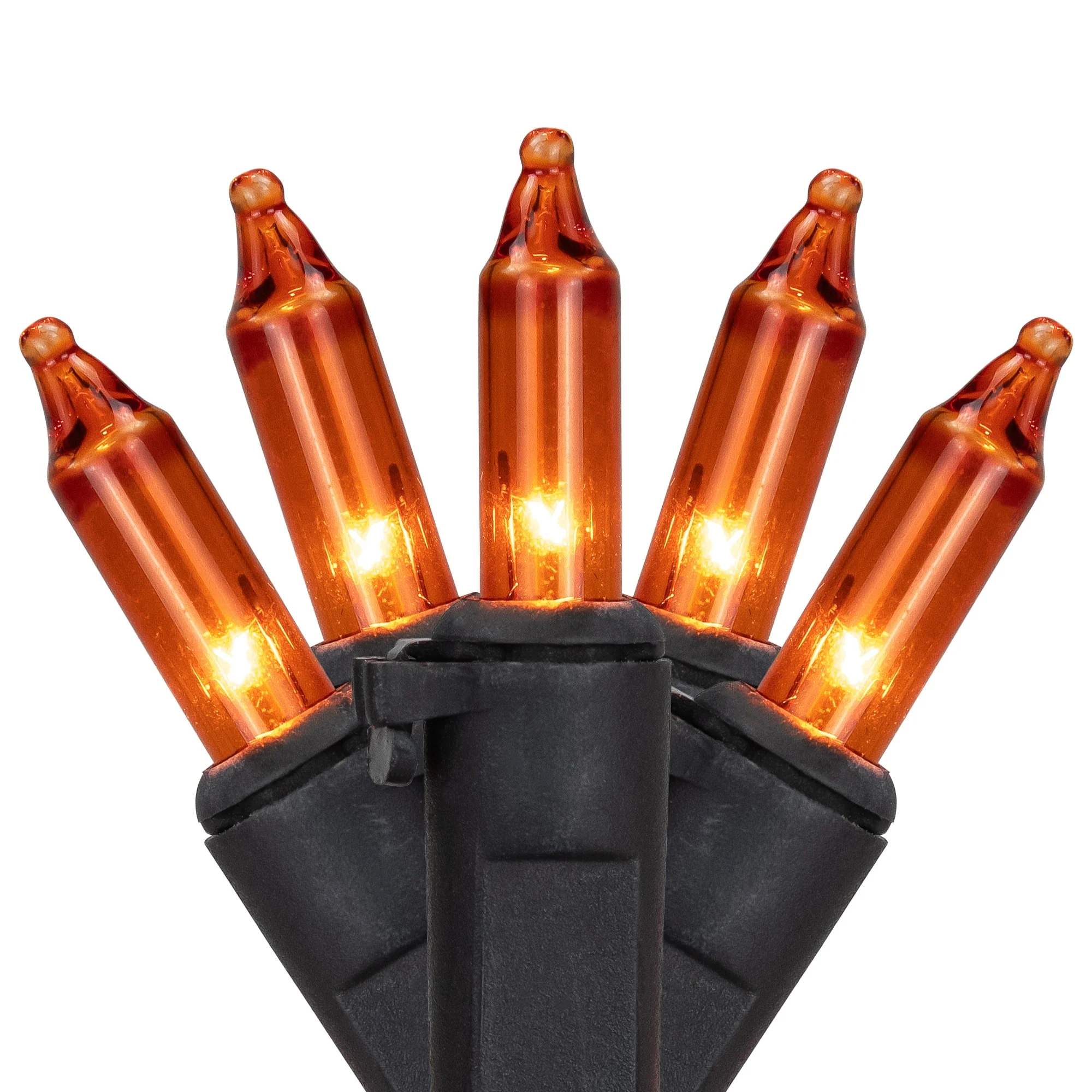 Mini Christmas Lights - Orange - 20.25' Black Wire - 100ct