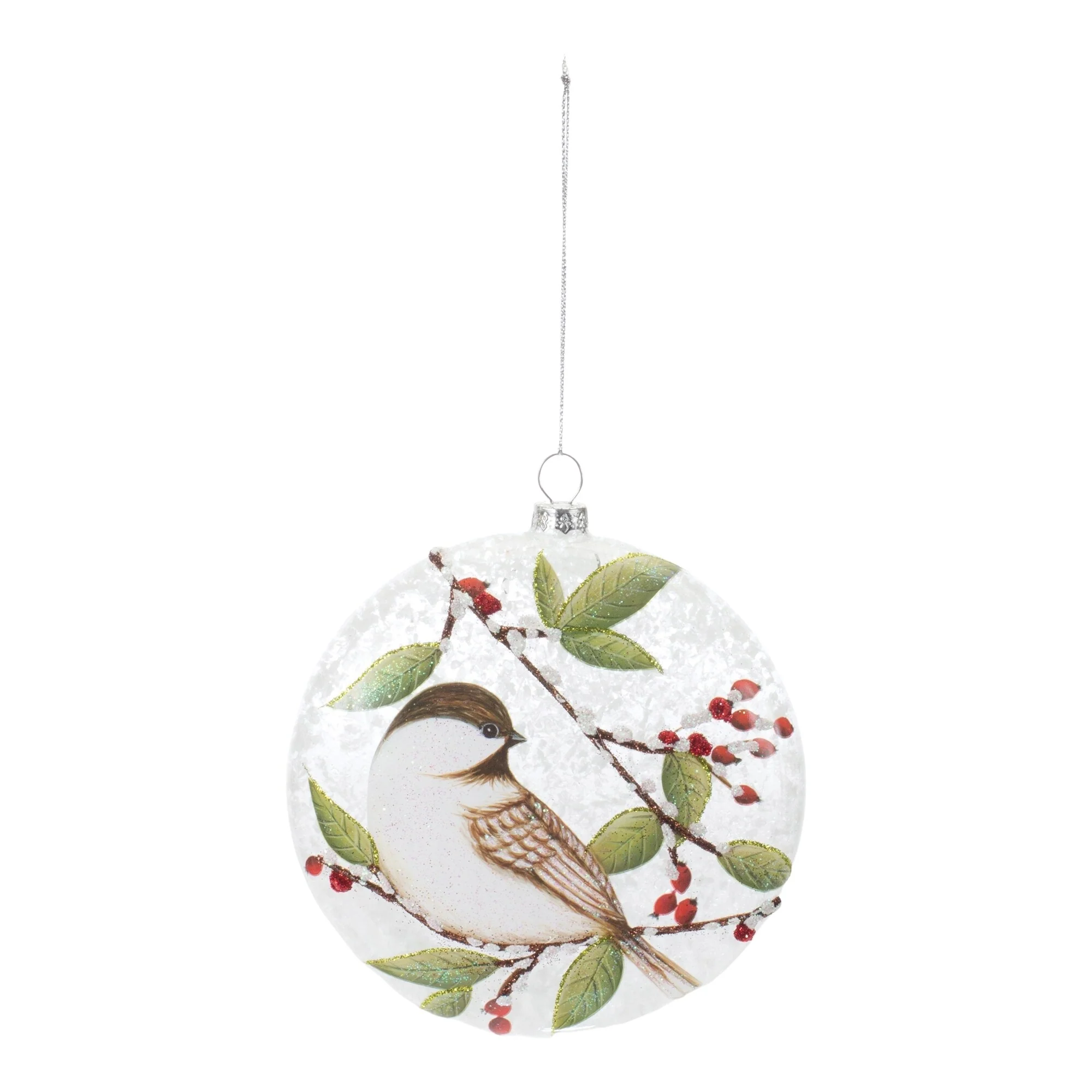 Glittered Chickadee Glass Christmas Ball Ornaments - 5