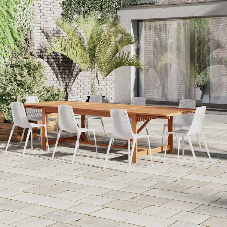 Tempo 9 Piece Teak Finish Outdoor Furniture Dining Set