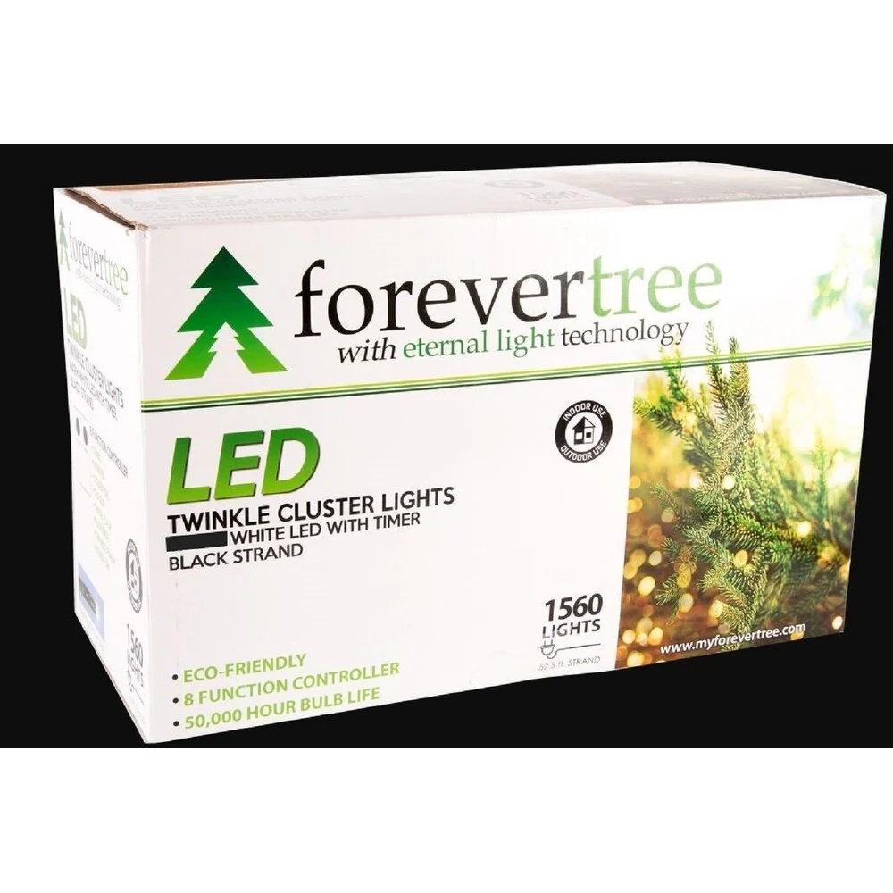 Forever Tree 1560 LED Twinkle Cluster White Lights w Black Wire