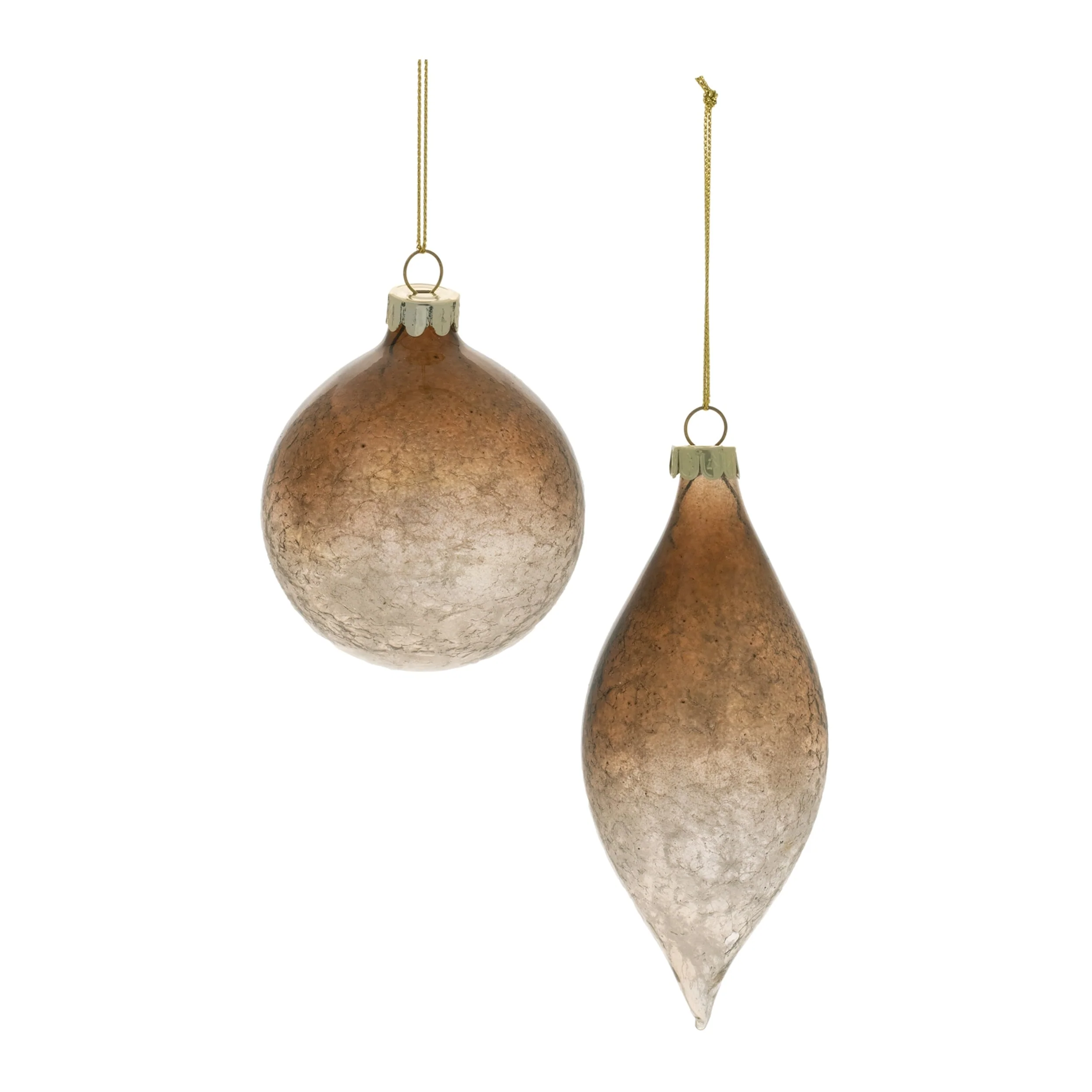 Glass Ombre Crackle Ornaments Set of 6 with Hanging Strings - 3” x 3” x 4” (L x W x H)