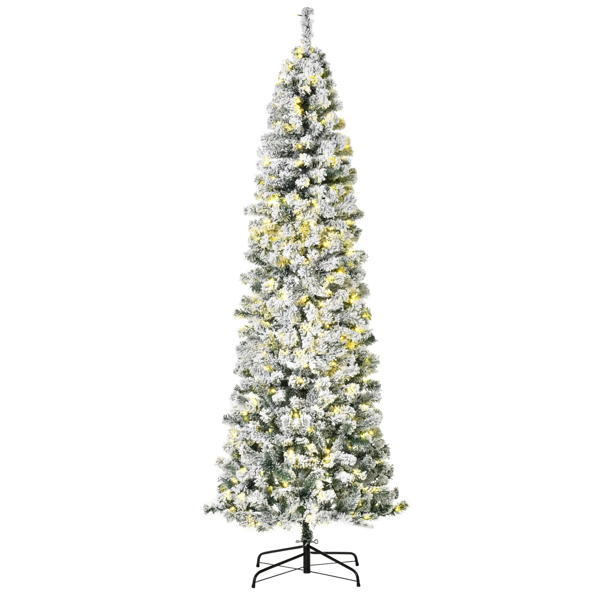 Snow-Flocked 7.5ft Slim Douglas Fir Christmas Tree with 350 LED Lights, Ideal for Holiday Decoration