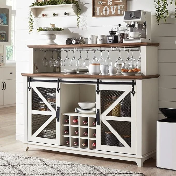 Farmhouse Coffee Bar Cabinet, Wine Bar Cabinet, Kitchen Buffet Cabinet