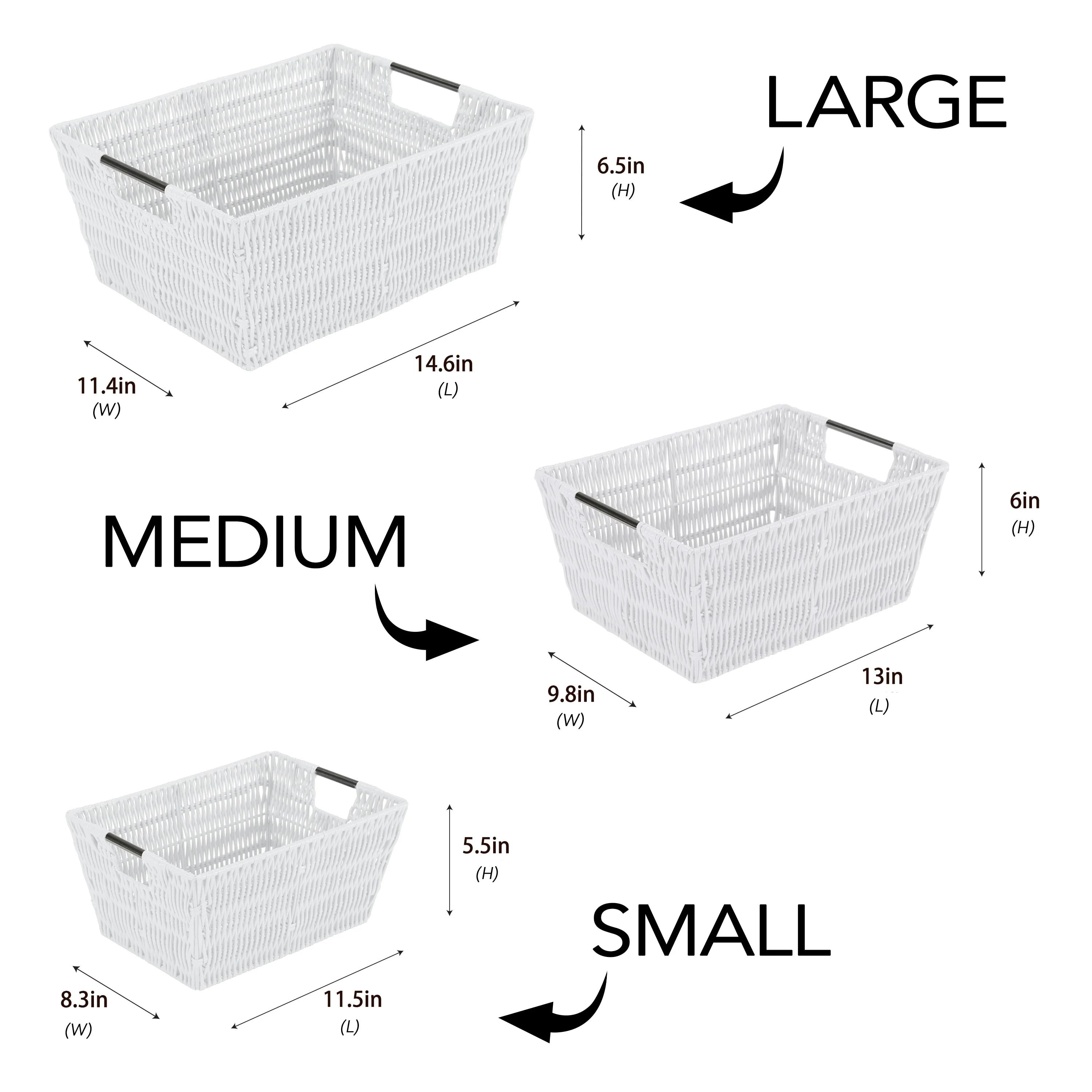 Simplify 3 Pack Set Rattan Tote Baskets in Charcoal