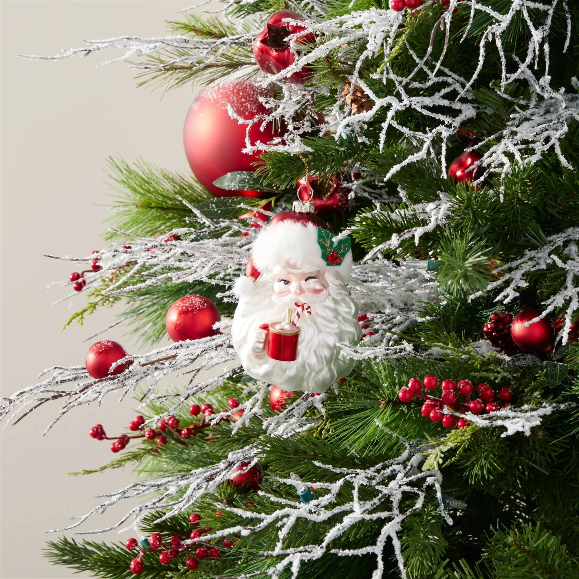Santa with Hot Cocoa Glass Christmas Ornaments - 5