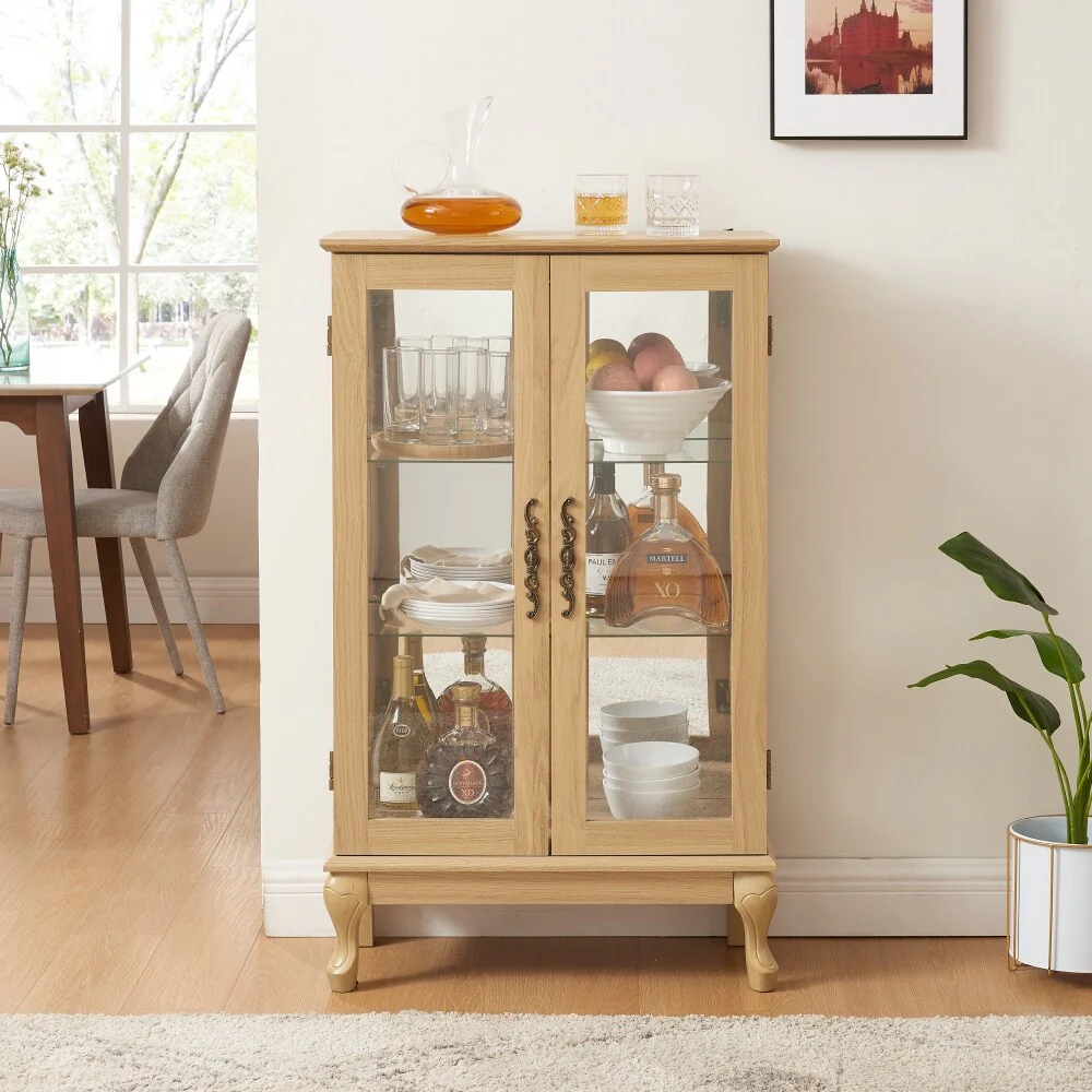 Curio Cabinet with Tempered Glass Doors and Adjustable Shelves Light Bulb Included
