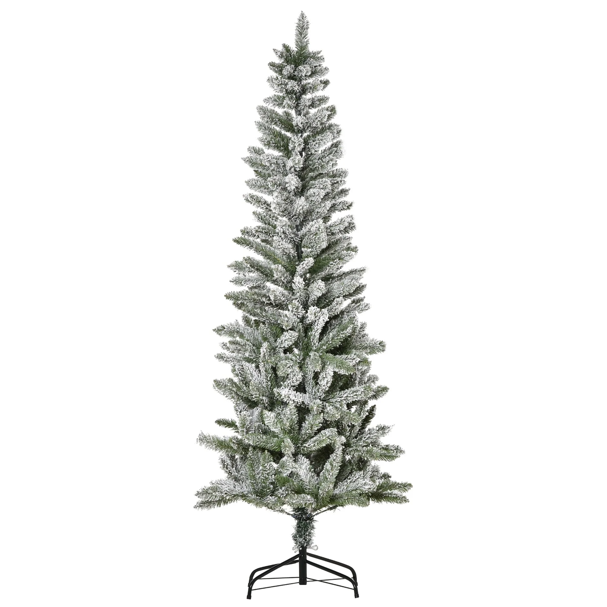 6' Unlit Snow-Flocked Artificial Pine Tree, 394 Tips & Steel Base for Secure, Elegant Festive Decor