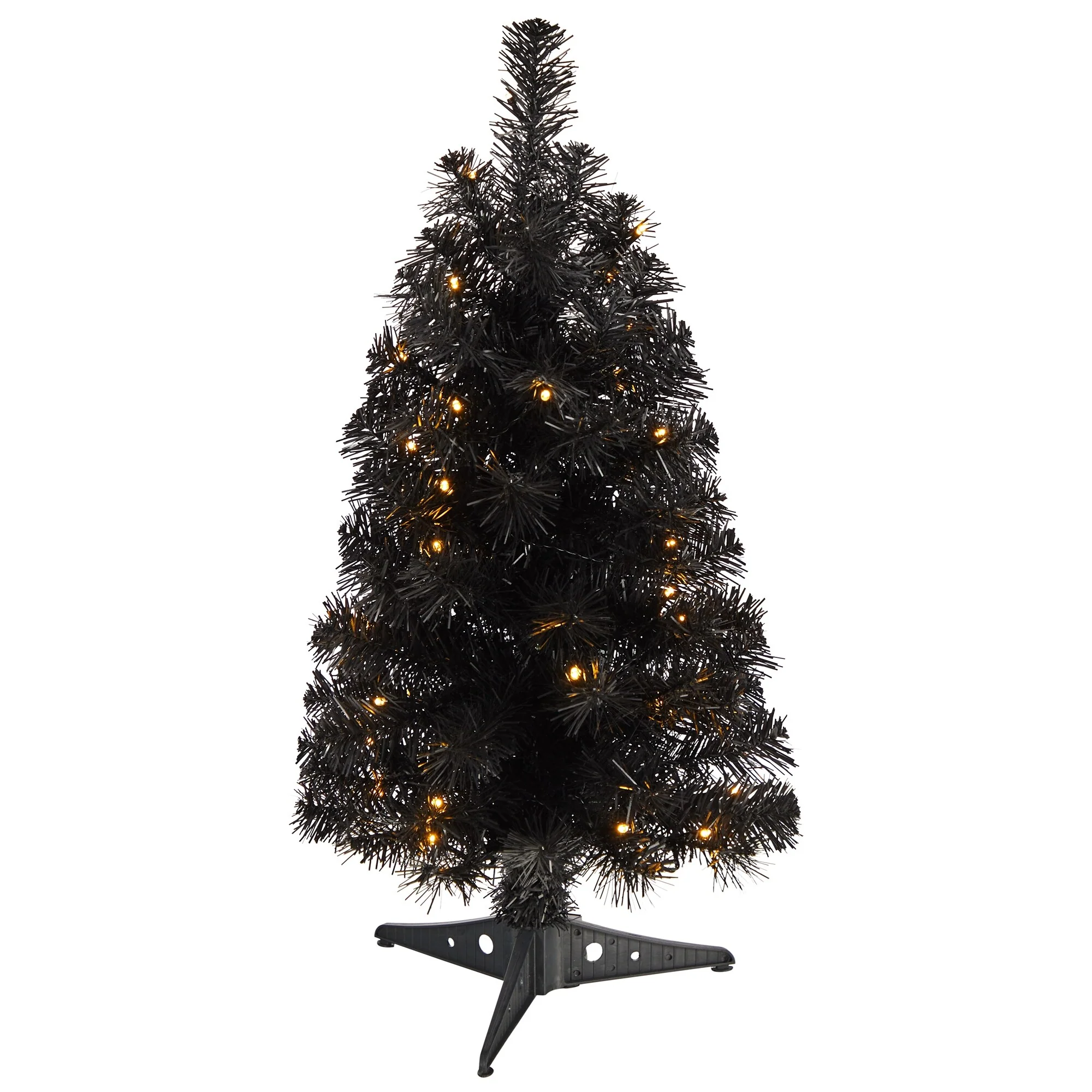 2' Black Christmas Tree with 35 LED Lights and 72 Bendable Branches - 24