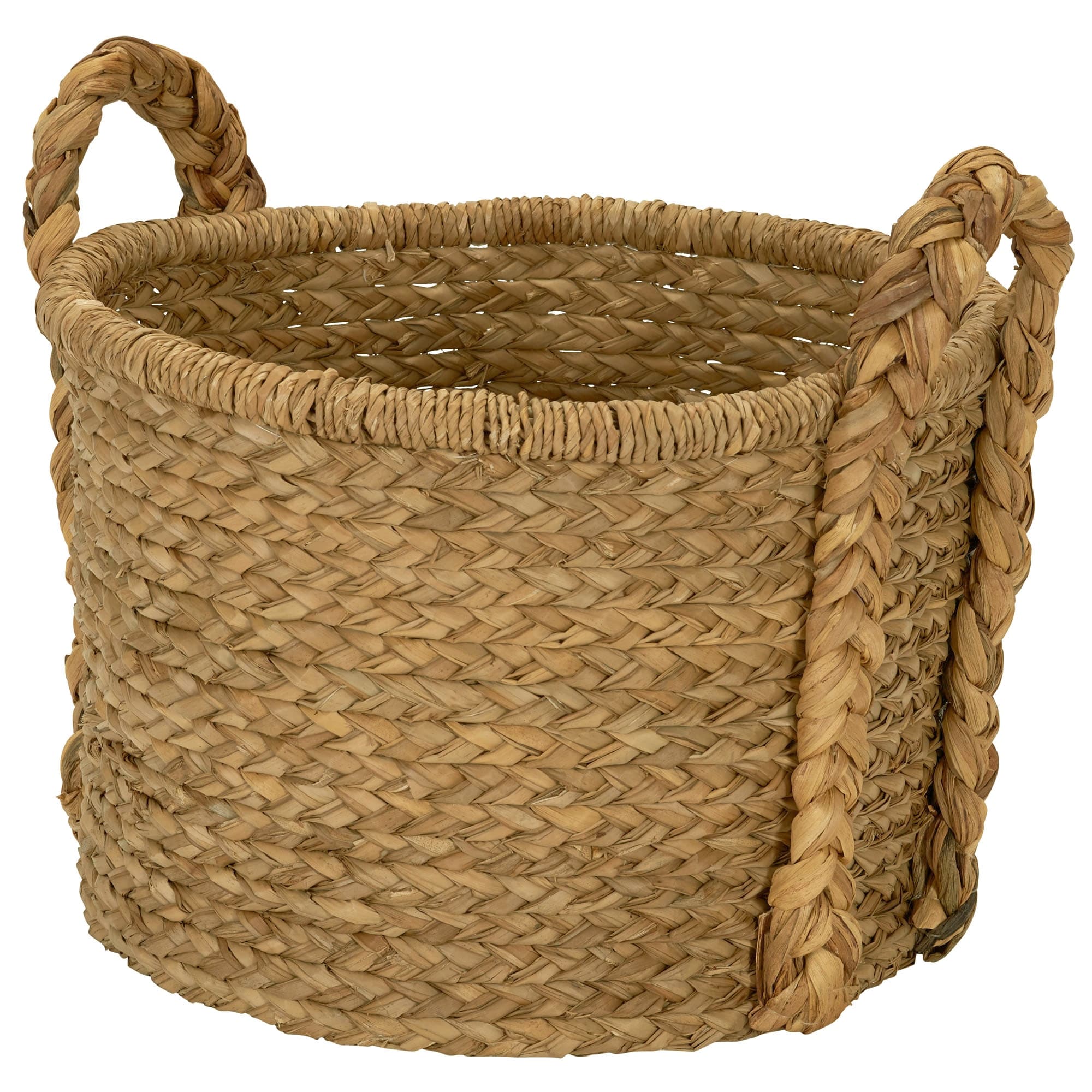 Household Essentials Handwoven Water Hyacinth Storage Basket with Braided Handles - 20.0