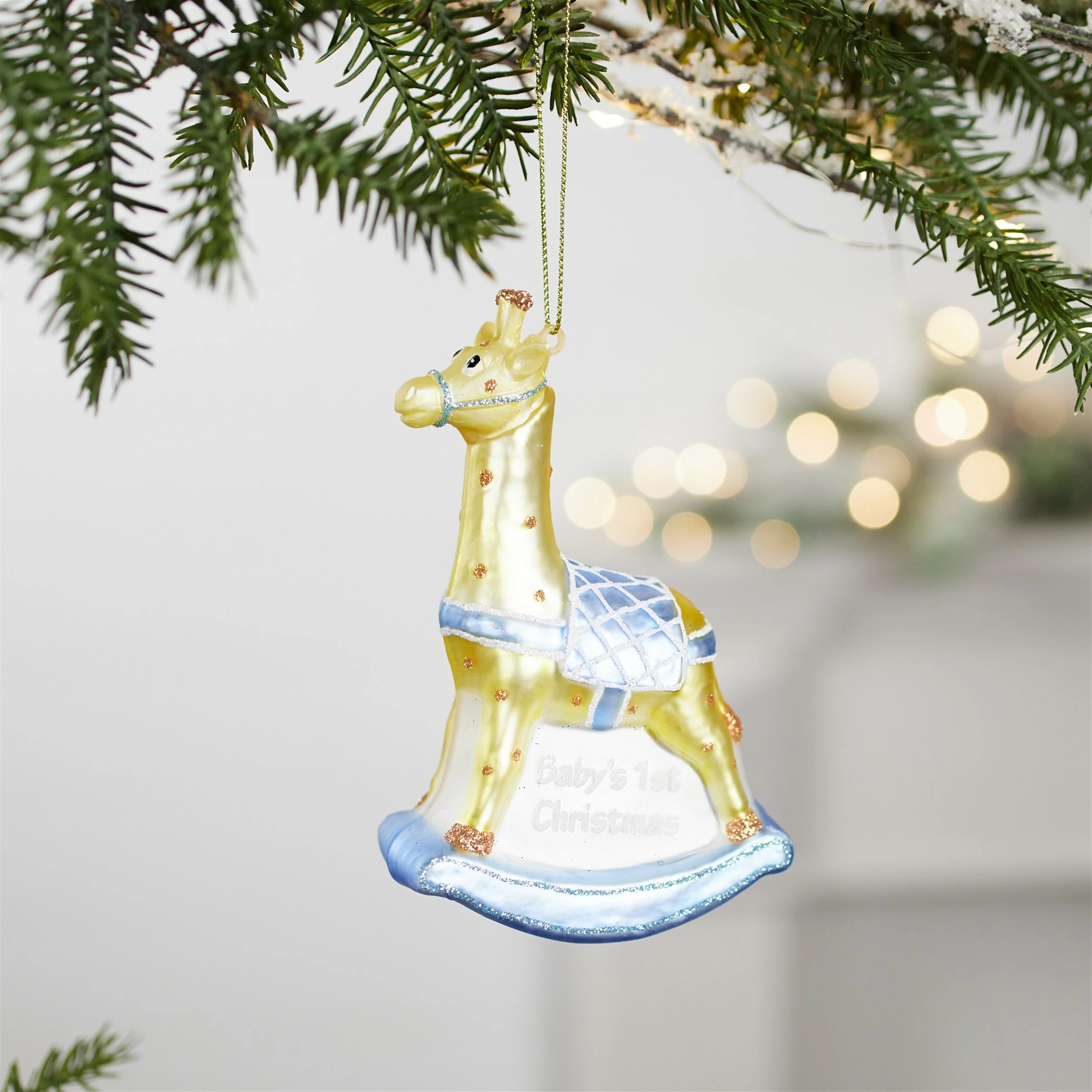 Set of 12 Baby’s 1st Christmas Giraffe Ornaments Glass Rocking Horse Keepsakes Tree Decorations - 3.25”L x 1.5”W x 4.75”H