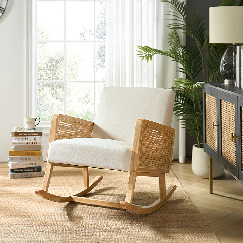 Yamat Velvet Rocking Armchair with Cane Arms