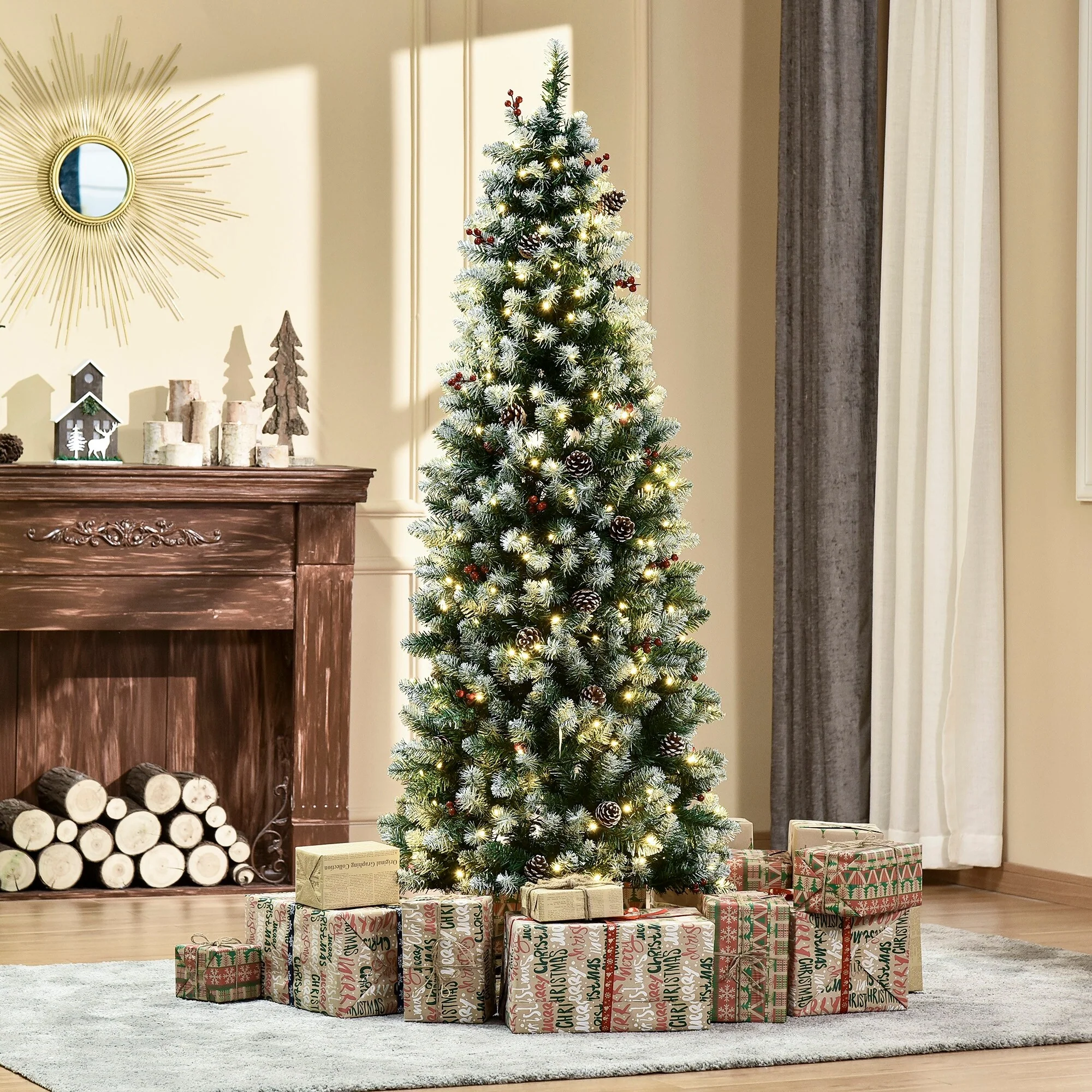 Realistic 6ft Pre-Lit Artificial Christmas Tree with 618 Tips and LED Lights