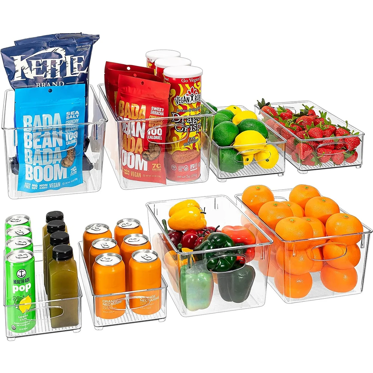 Sorbus Clear Plastic Organizer Storage Bin Containers with Handles for Pantry Food & Kitchen Fridge (8-Pack)