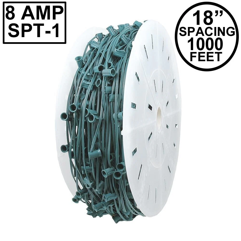 Novelty Lights 1,000 Foot C7 Christmas String Bulk Reel, Green Wire, 18