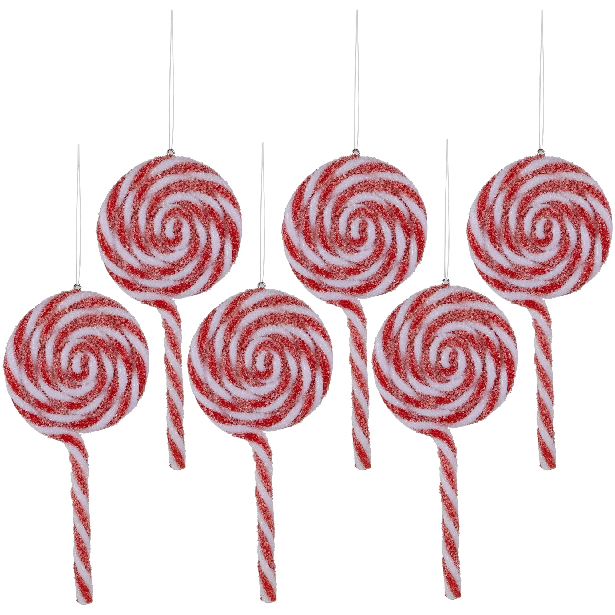 6ct Frosted Red and White Lollipop Christmas Ornaments 6