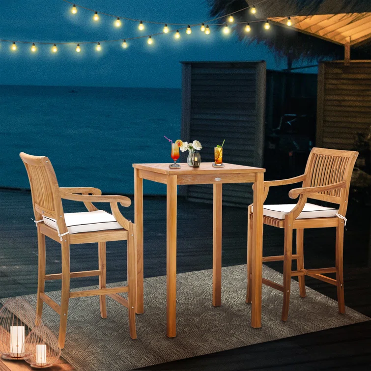 2 - Person Square Teak Outdoor Dining Set with Cushions