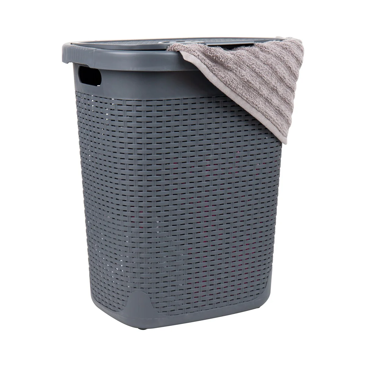 Mind Reader 50L Slim Laundry Hamper, Clothes Basket, Lid, Wicker Design, Plastic, 17.65