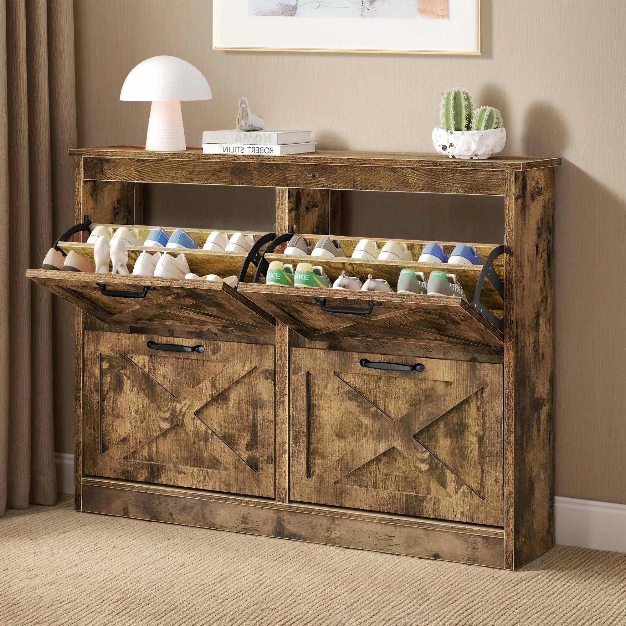 Moasis Shoe Storage Cabinet with 4 Flip Drawers, Narrow Shoes Rack Organizer for Entryway