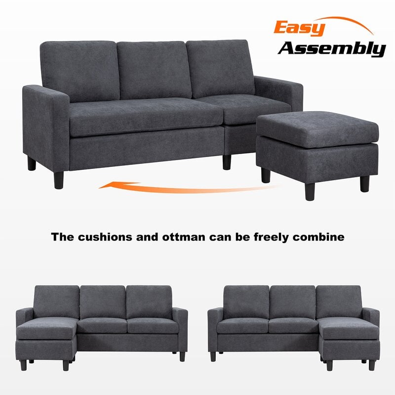 Harbuck 77.55 Wide Reversible Sofa & Chaise with Ottoman