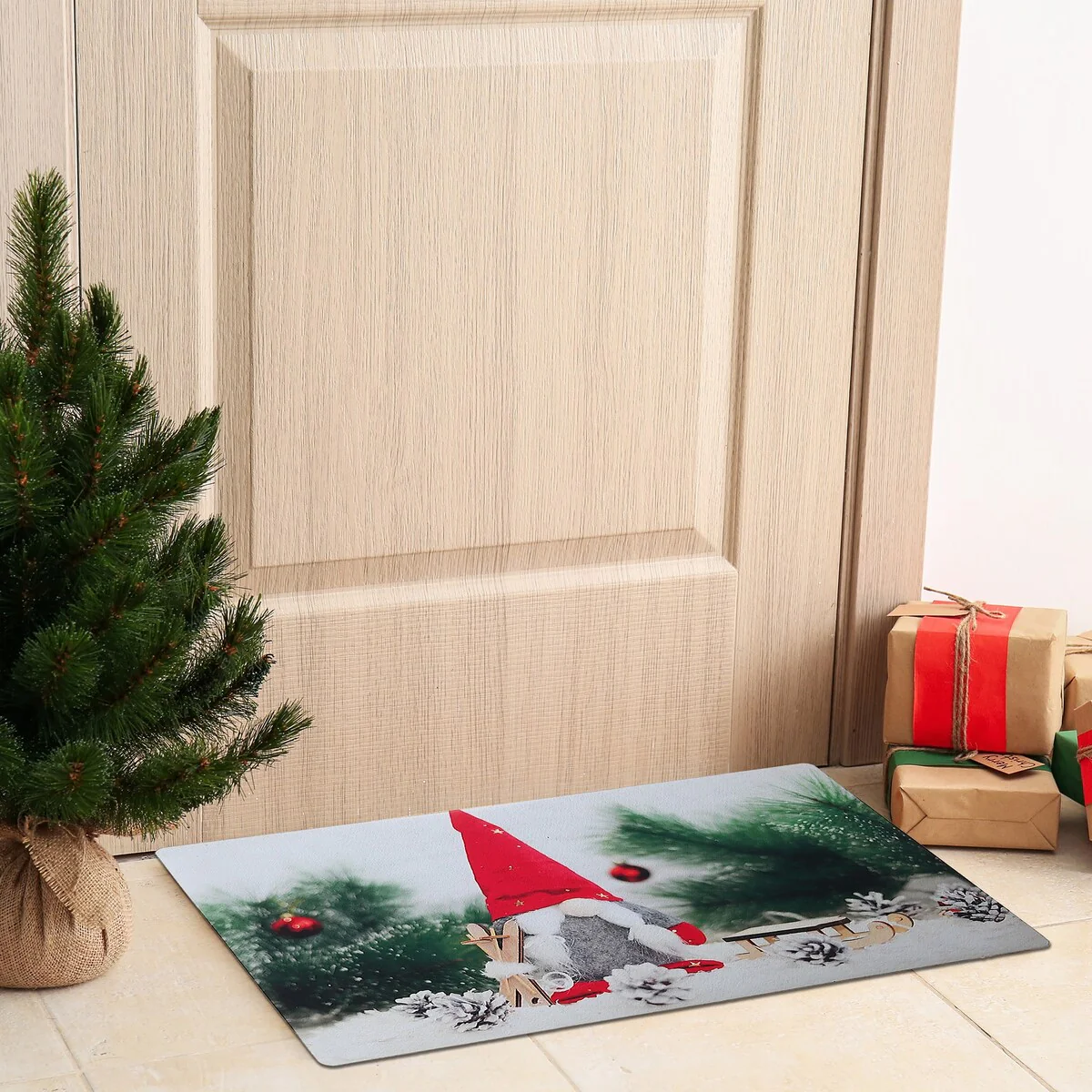 Christmas Printed Rubber Mat Gnome With Skis
