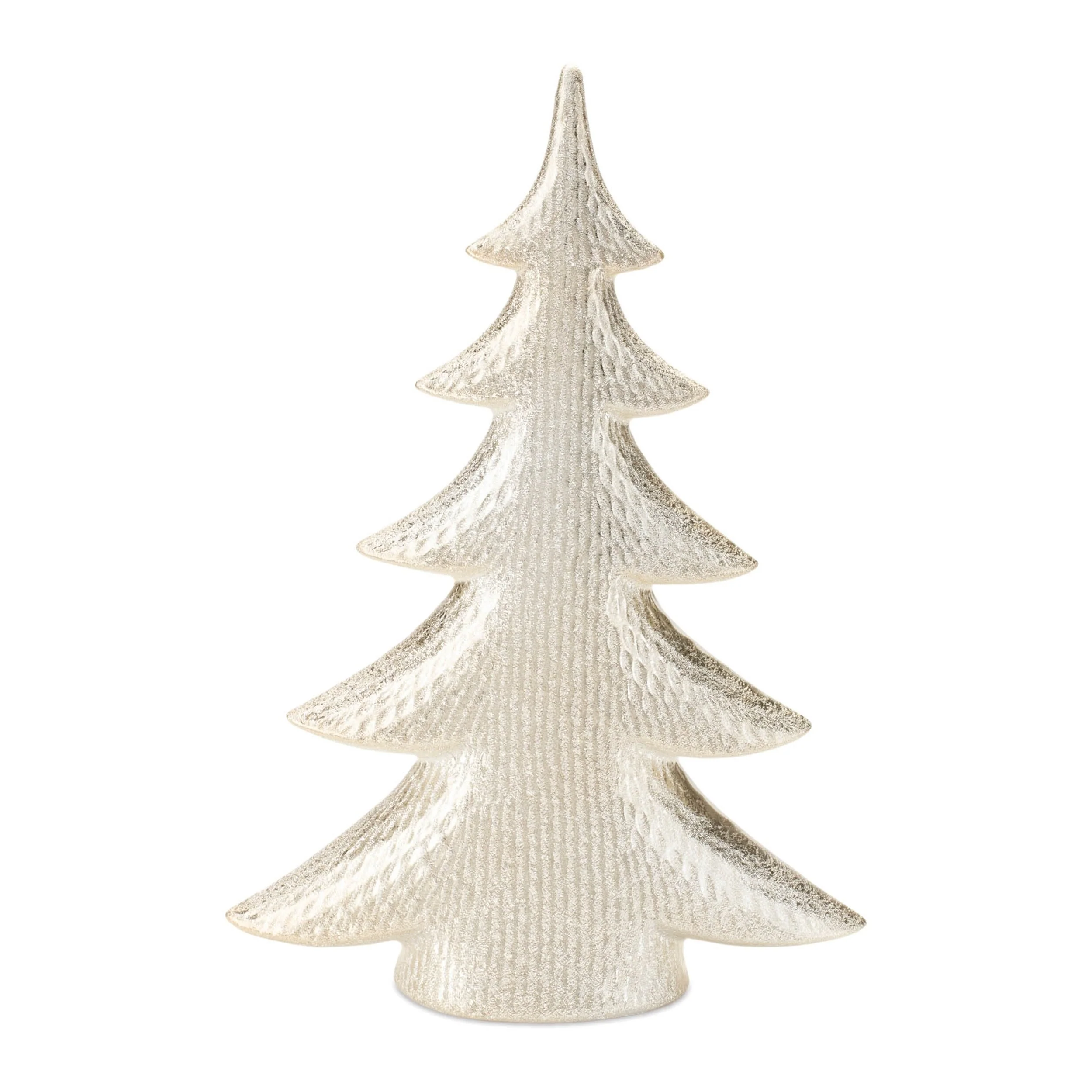 Gold Porcelain Notched Trees with Shimmer Finish for Tabletop Holiday Decor Set of 2 - 9.5” x 3.5” x 13.5” (L x W x H)