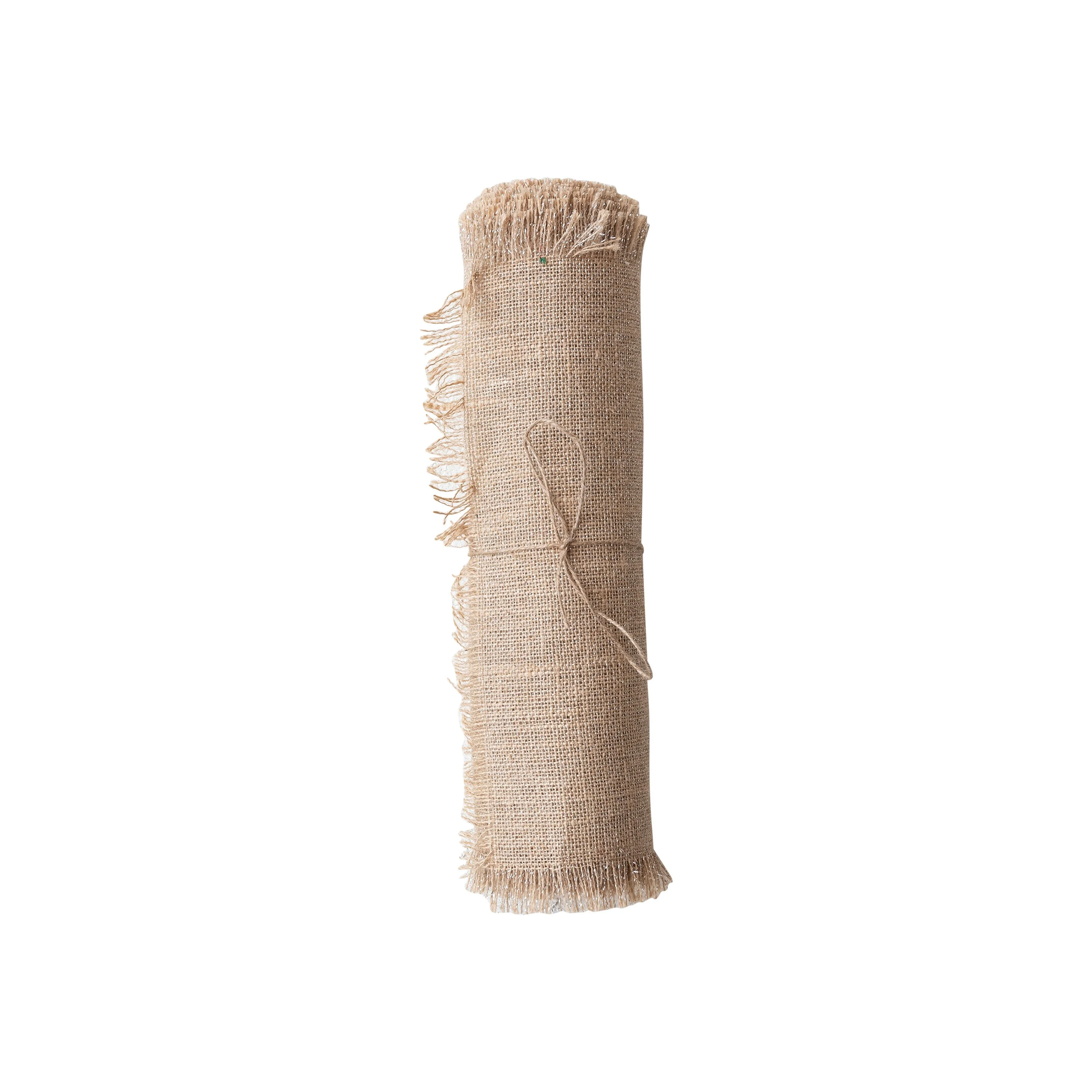 6 Yard Woven Torn Jute Fabric Roll with Metallic Silver Thread