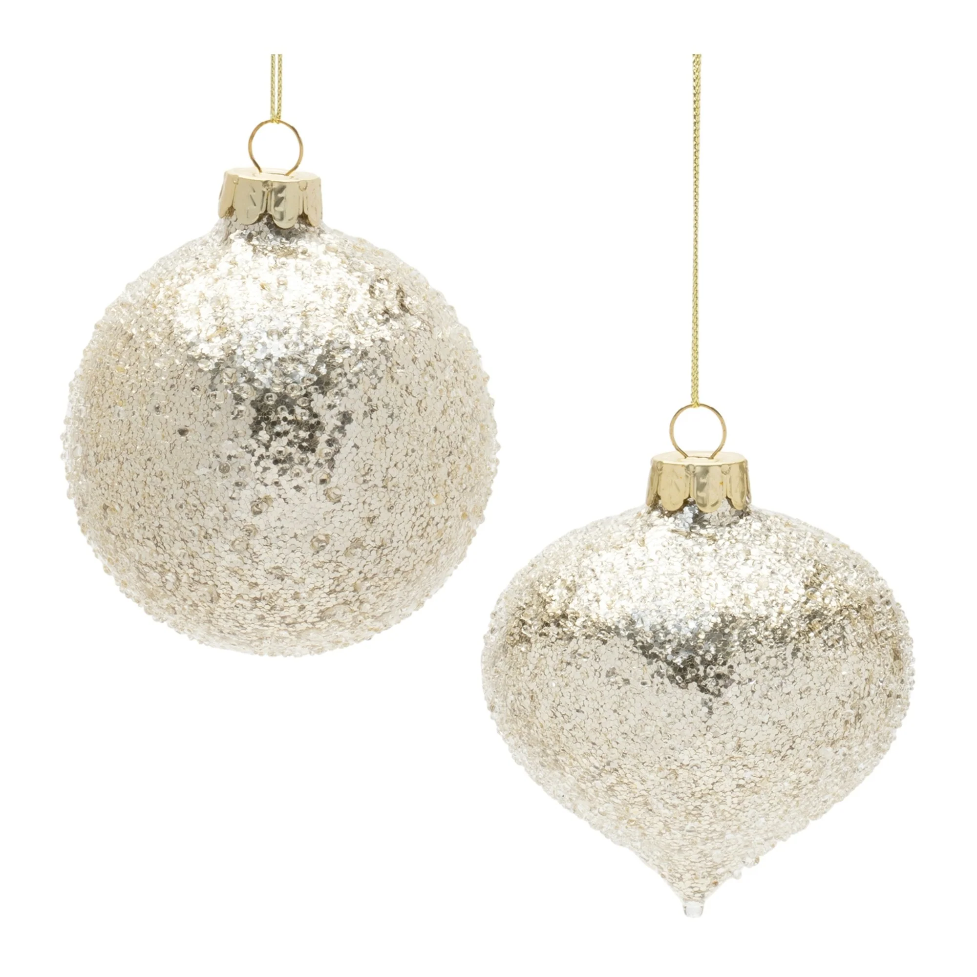 Beaded Glass Ball and Onion Christmas Ornaments - 3.5