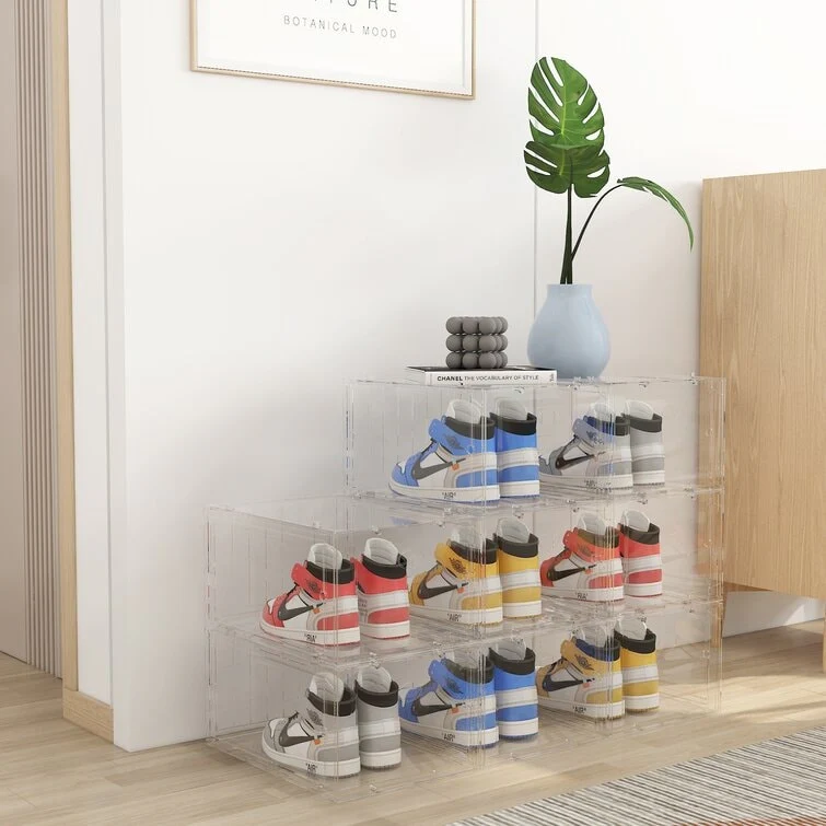 Foldable Storage Containe Plastic Shoe Storage Organizers Stackable Shoe Boxes Set