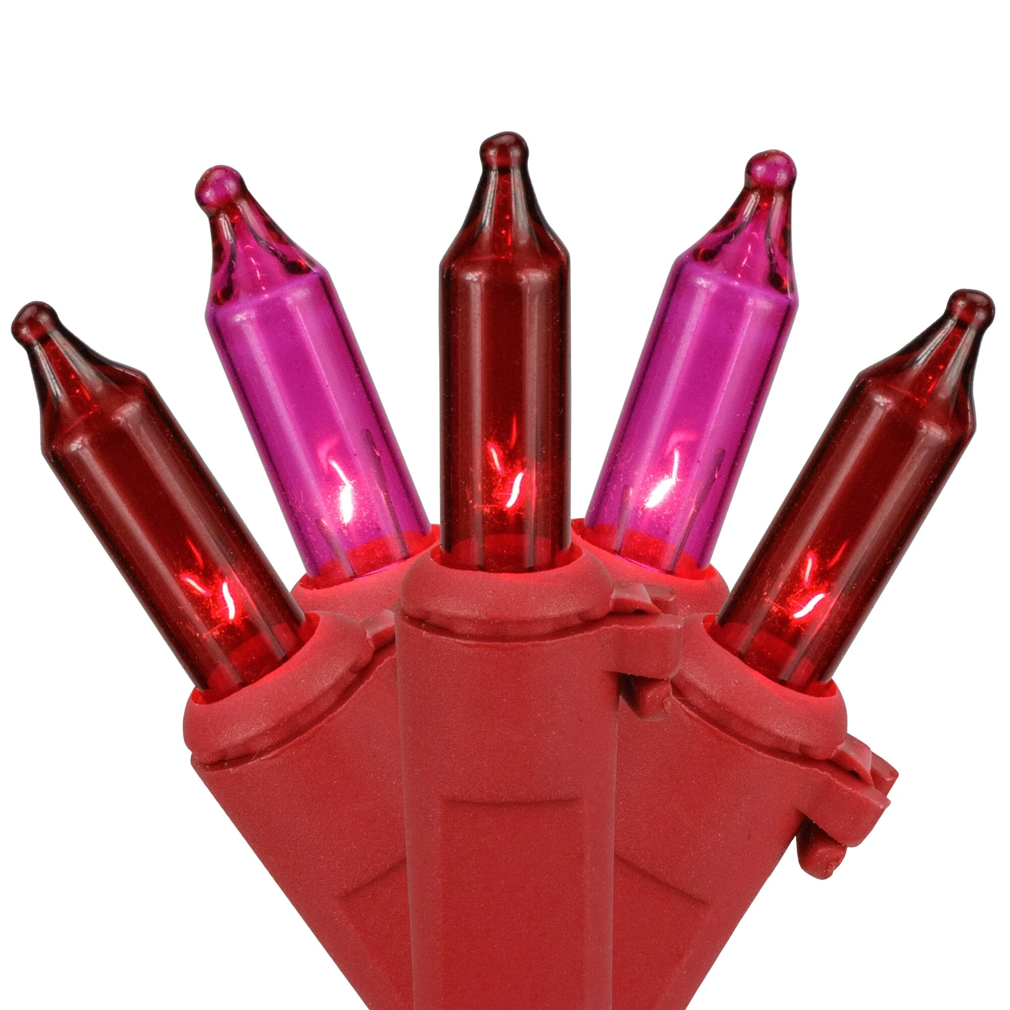 Mini Christmas Light Set - Red and Pink - 10' Red Wire - 50ct