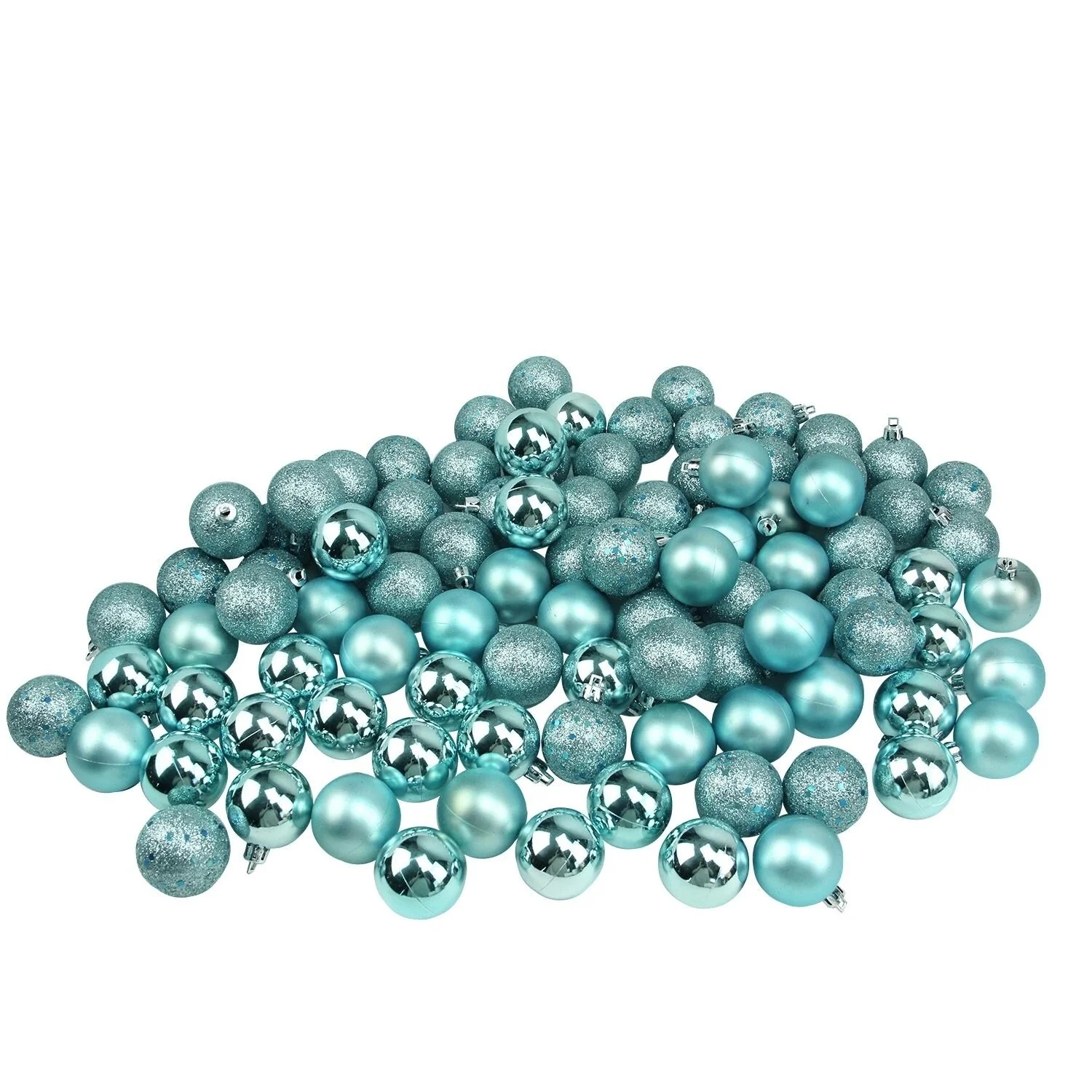 96ct Mermaid Blue 4-Finish Shatterproof Christmas Ball Ornaments 1.5