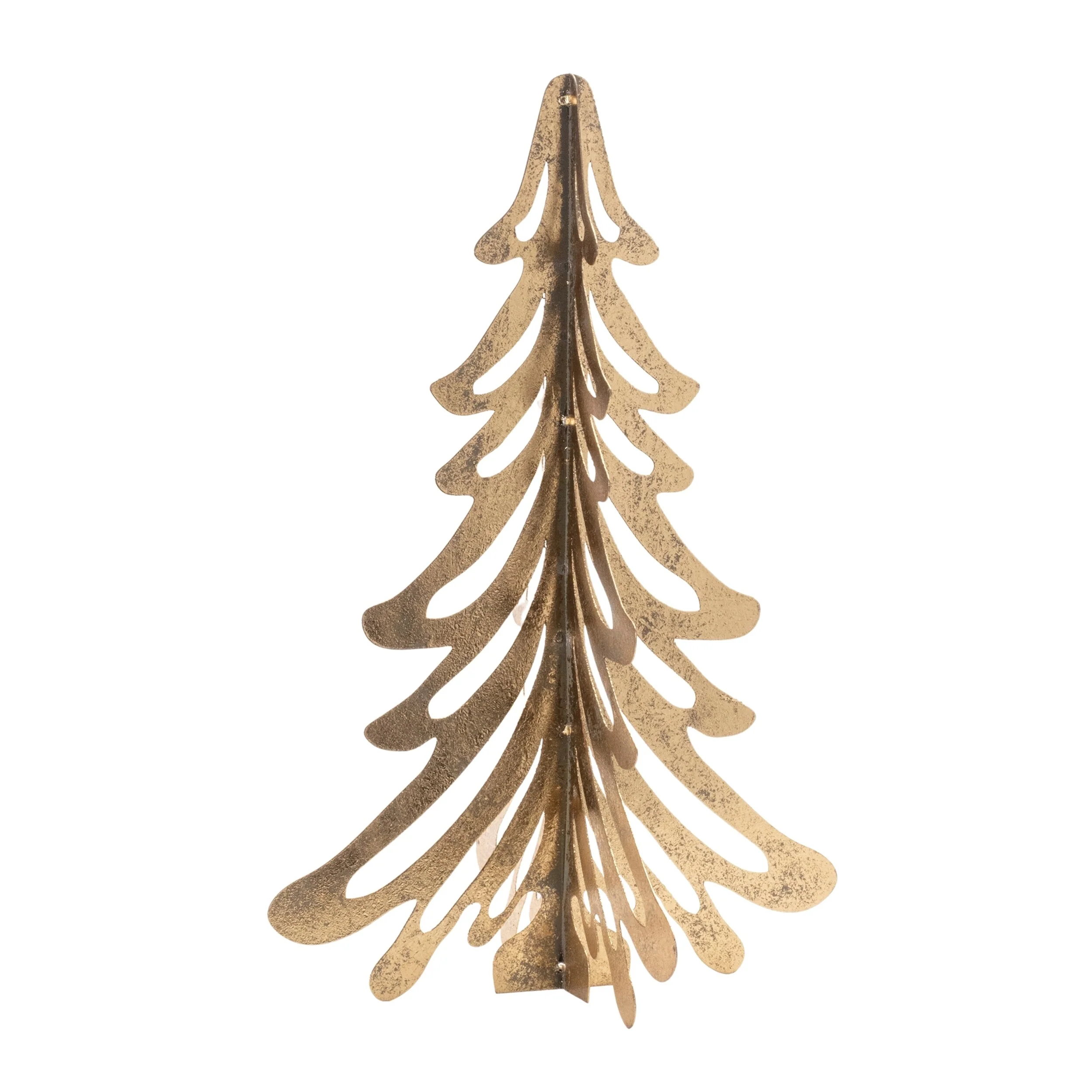 Set of 2 Gold Metal Pine Trees for Holiday Mantel or Table Decor - 8” x 8” x 11.75”