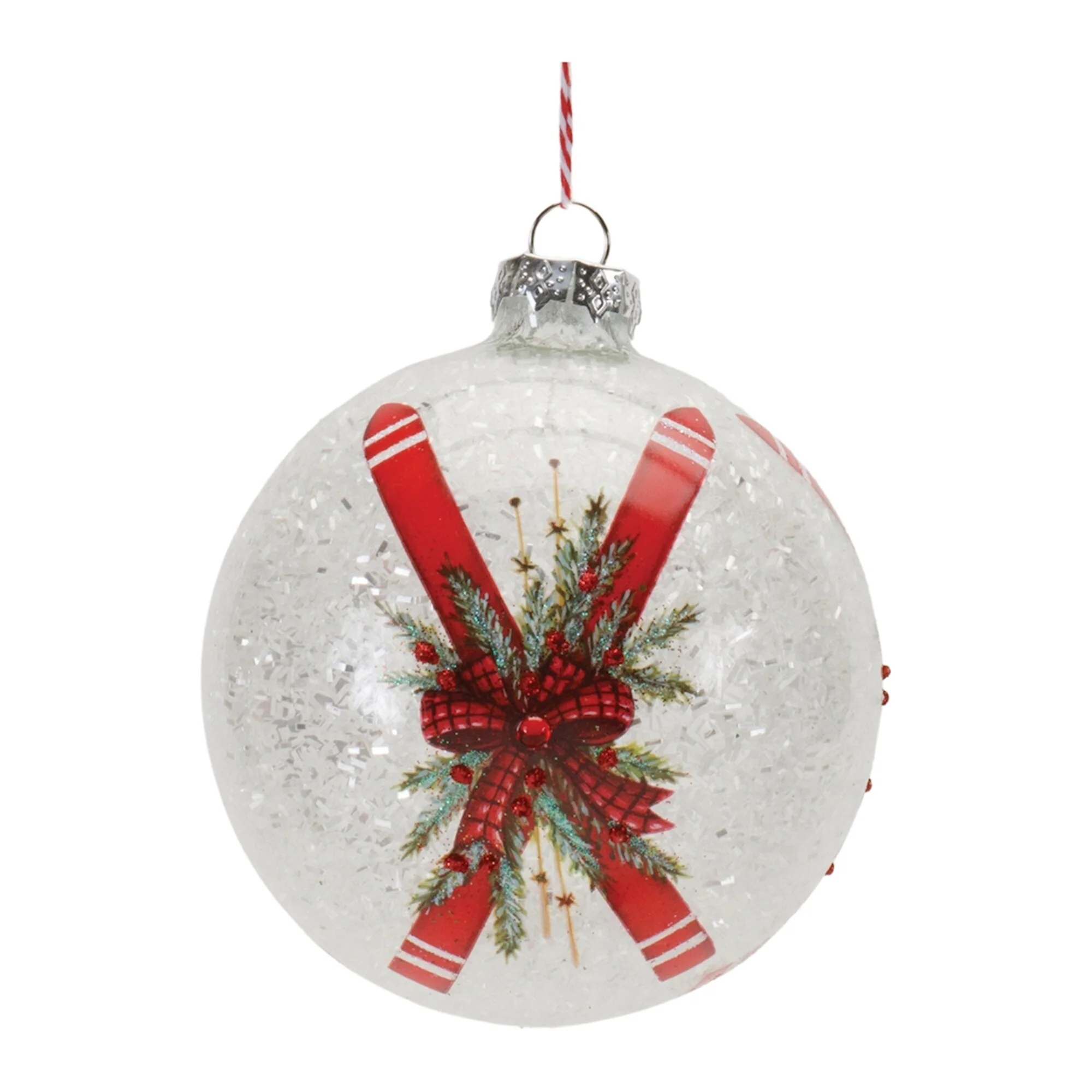 Ski and Bow Glass Christmas Ball Ornaments - 5