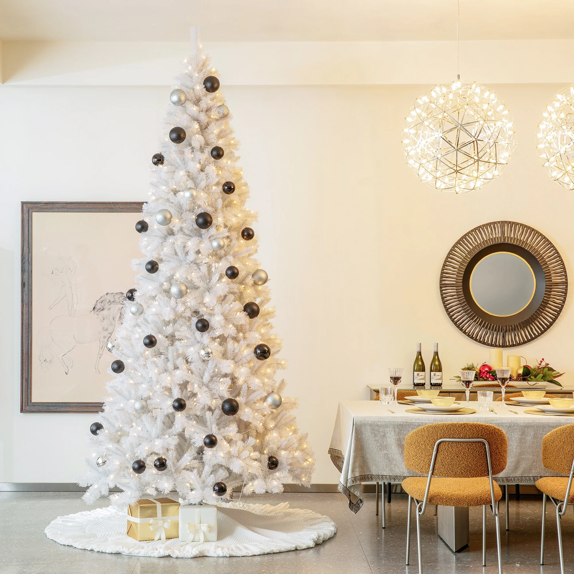 Glitzhome 8ft/10ft Pre-Lit Deluxe White Pine Slim Christmas Tree with Remote Controller
