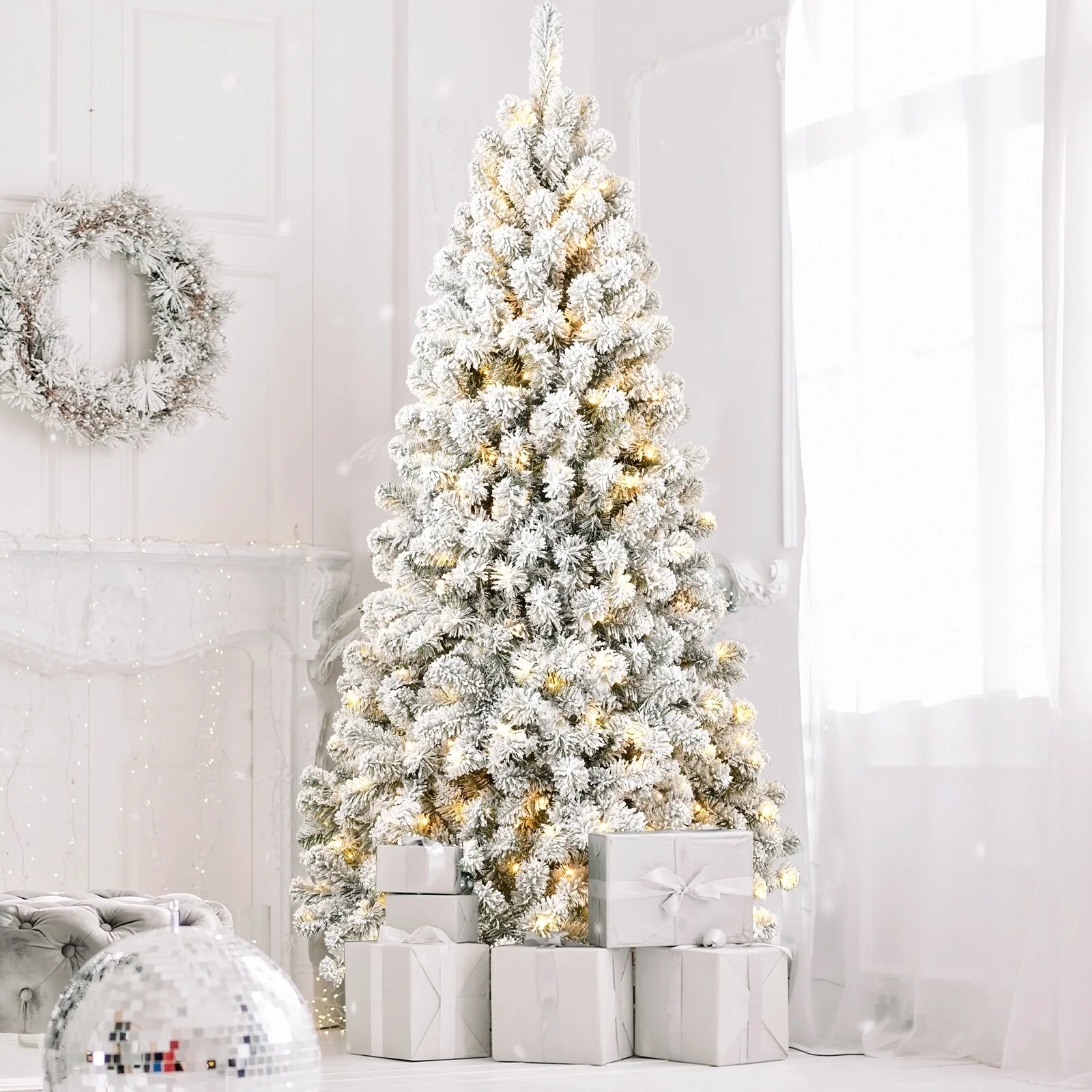 7FT Prelit PVC Christmas Tree with 400 Lights, Memory Wire Design, and Automatic Structure