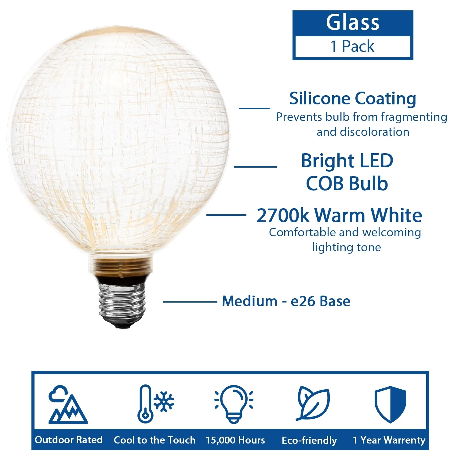Festive Living LED G125 + COB Bulb Indoor/Outdoor Covered Edison Bulbs, E26 Base - Solara Classic - Large