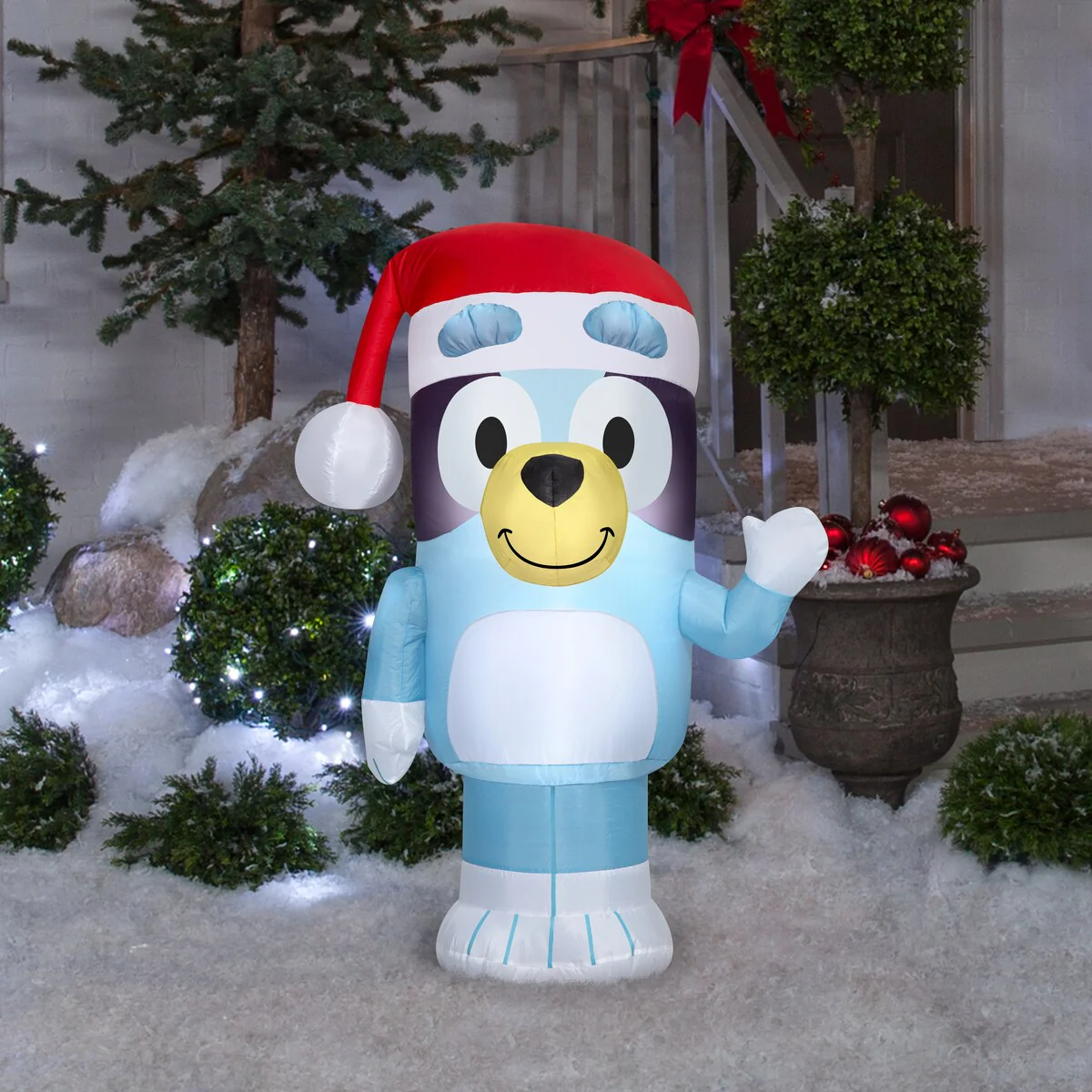 Gemmy Christmas Airblown Inflatable Bluey in Santa Hat Bluey, 3.5 ft Tall, Blue