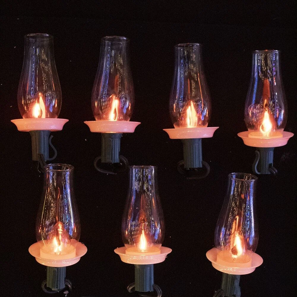 Kurt Adler 7-Light C7 Flicker Flame Hurricane Lamp Light Set