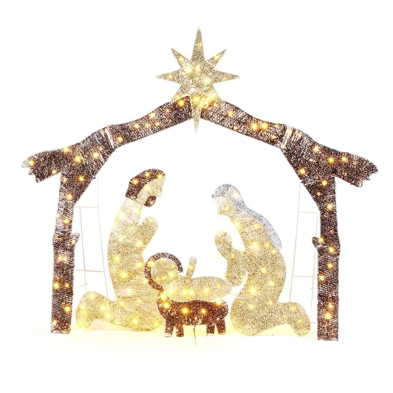 6ft Brown Roof LED Lights Nativity Scene Garden Jesus Decoration