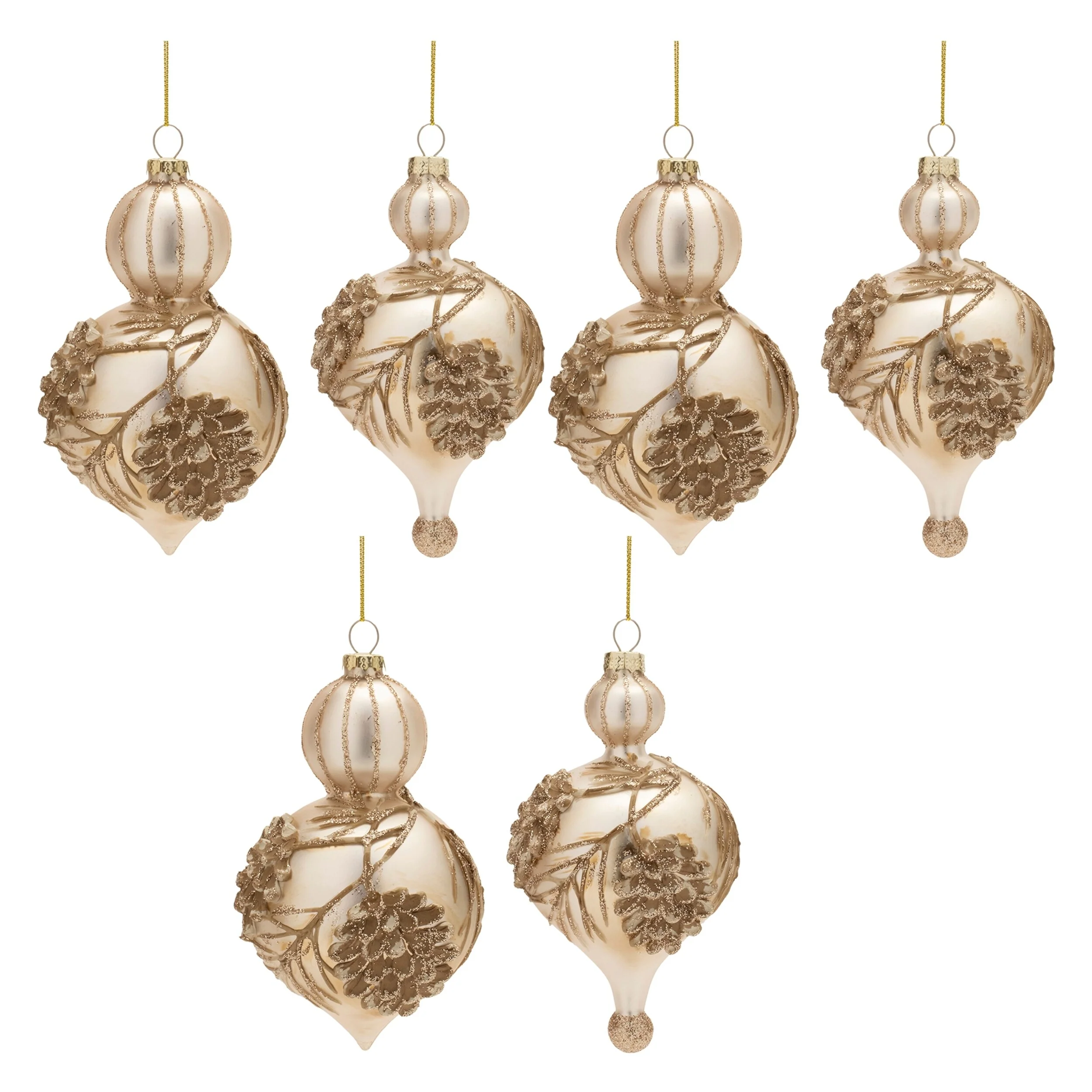 Decorative Glass Pinecone Ornaments Set of 6 for Holiday Tree - 3.25