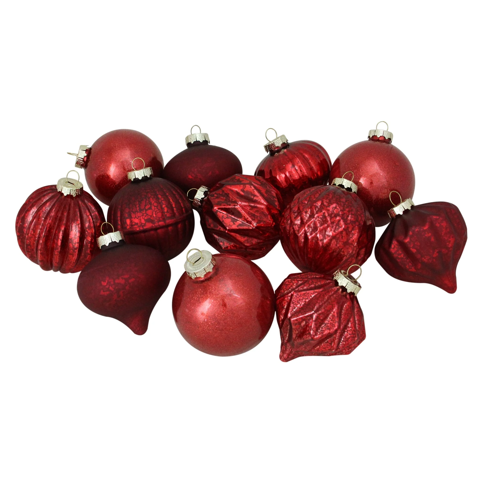 12ct Red Mercury Glass Style Glass Christmas Ornament Set 3