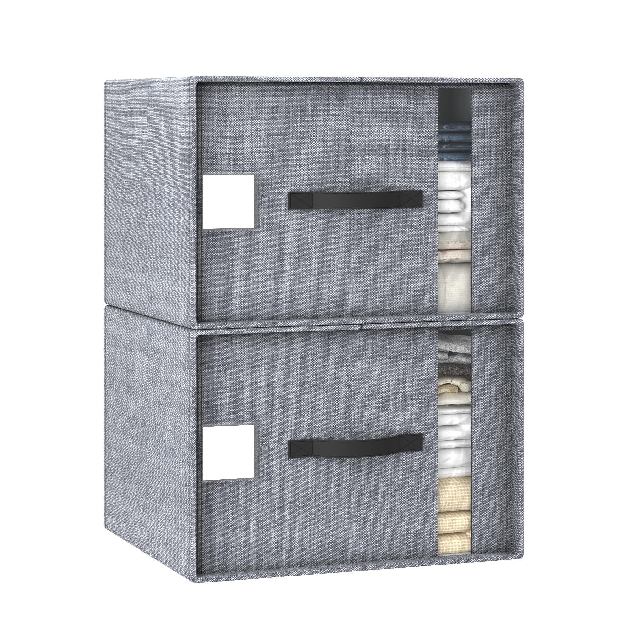 VECELO 2 Pack Clothes Storage Baskets,Foldable Linen Fabric Organizer with Carrying Handles,Bedroom Closet Organization - 2 PACK