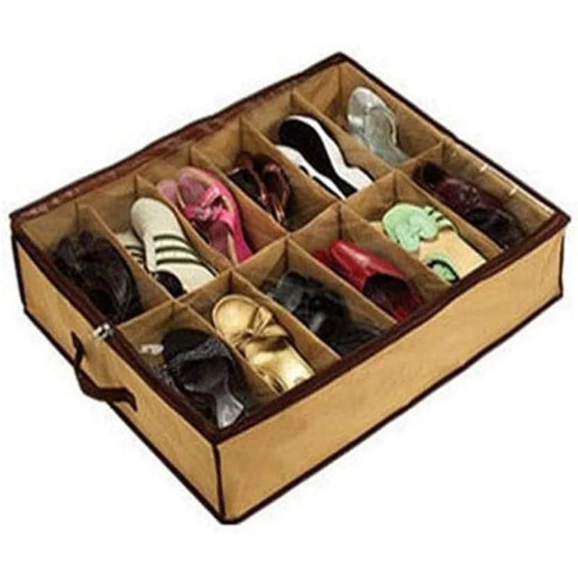 Under Bed Shoes Organizer with Front Zipper Clear Cover