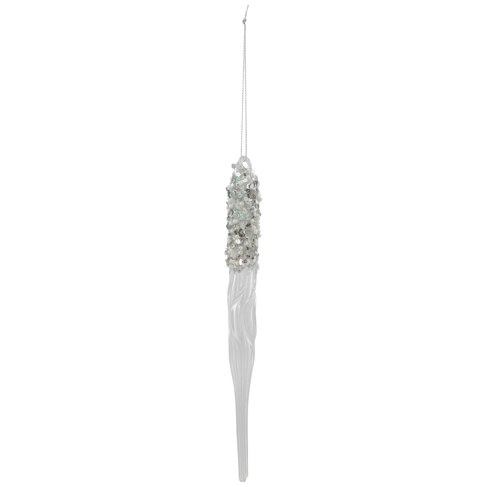 Sequined and Beaded Icicle Glass Christmas Ornament - 9