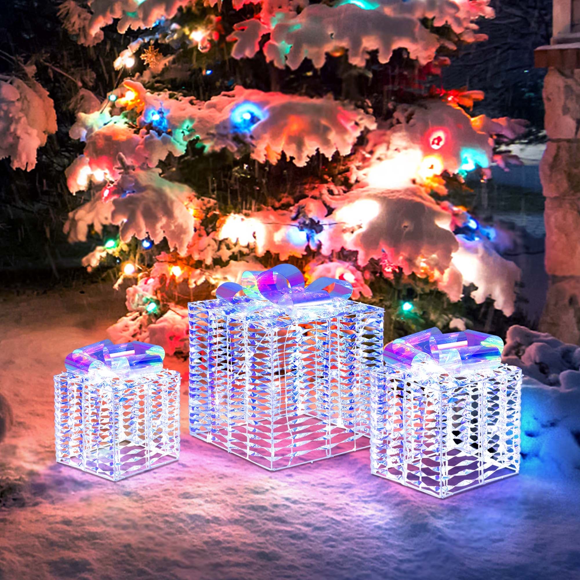 Costway Set of 3 Iridescent Christmas Gift Box LED Lighted Present Box - See Details