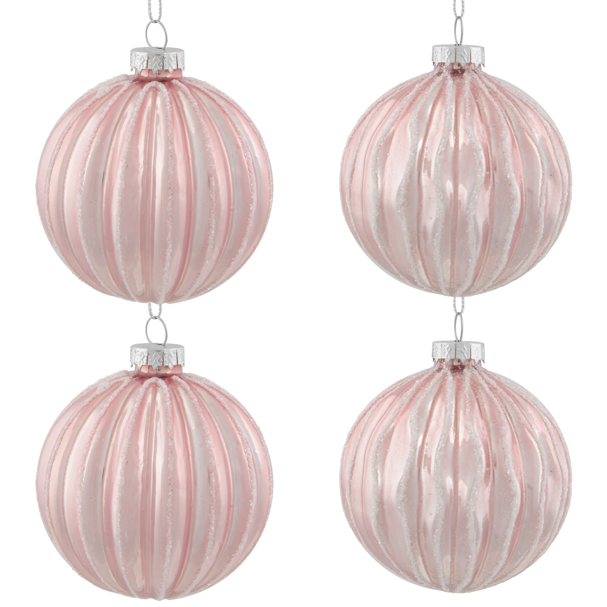 Shiny Glittered Geometric Glass Ball Christmas Ornaments - 3