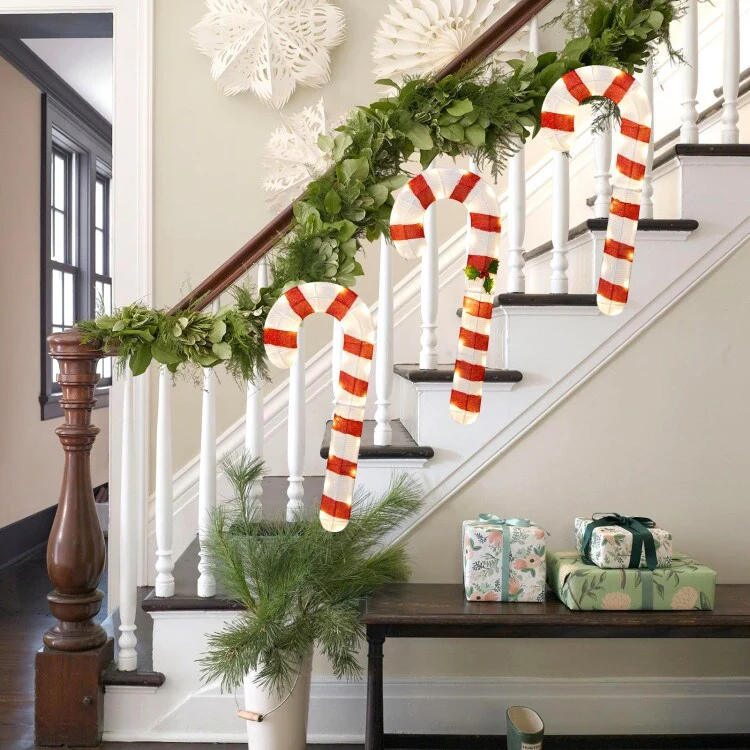 Lighted Christmas Candy Canes with 75 LED Lights, Red and White - Red-White - 31.5